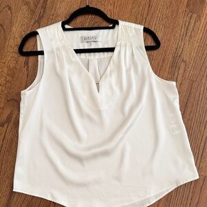 Kasper Cream Sleeveless V-Neck Pleated Shell Top